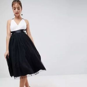 NWT ASOS Petite Tulle Midi Prom Dress with Ribbons